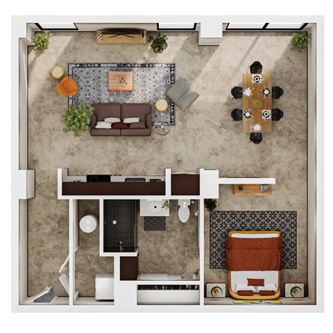 Floor plan for 1 bed, 1 bath, 1235 sqft